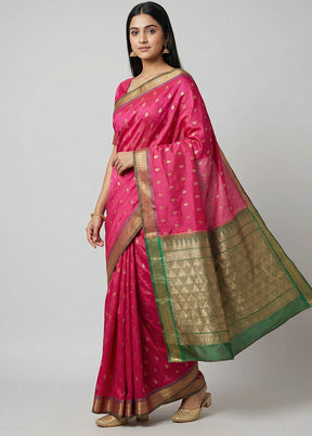 Pink Kanjivaram Silk Saree With Blouse Piece