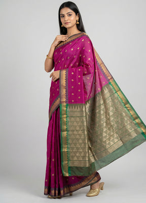 Pink Kanjivaram Silk Saree With Blouse Piece