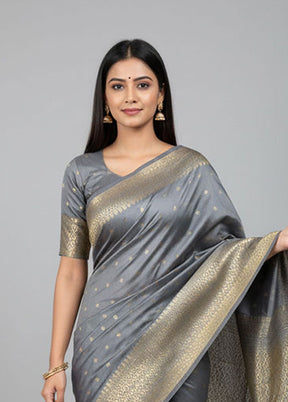 Grey Kanjivaram Silk Saree With Blouse Piece