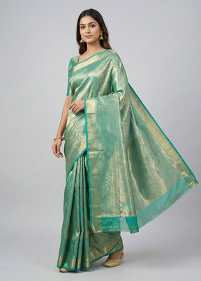 Blue Kanjivaram Silk Saree With Blouse Piece