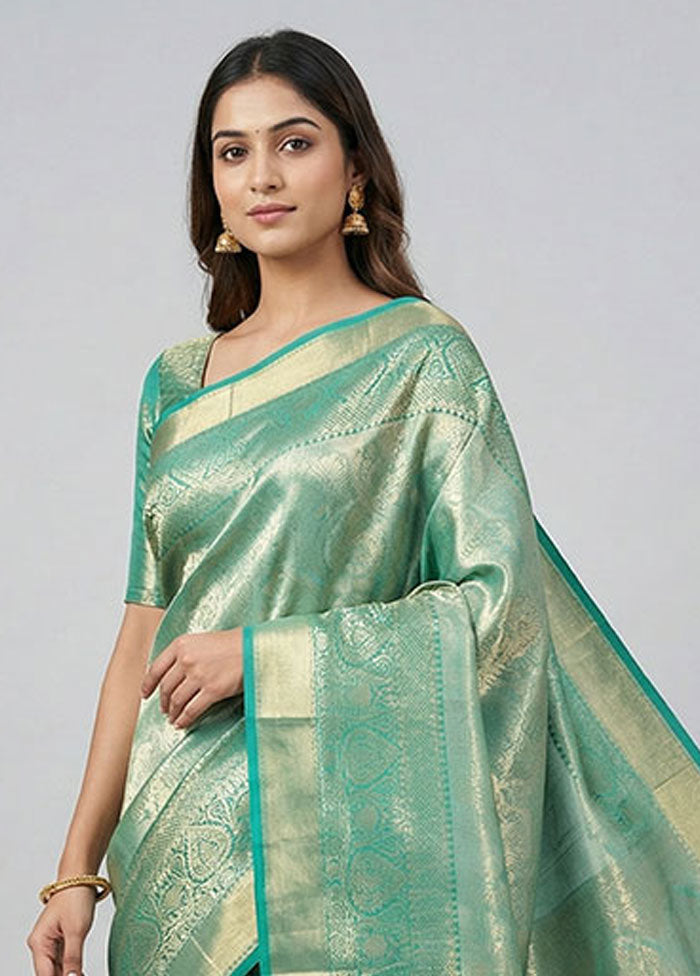 Blue Kanjivaram Silk Saree With Blouse Piece