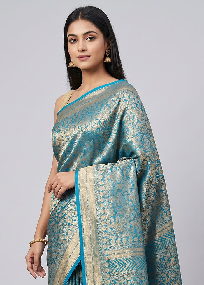 Blue Kanjivaram Silk Saree With Blouse Piece