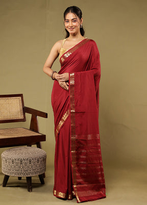 Maroon Printed Silk Saree With Blouse Piece