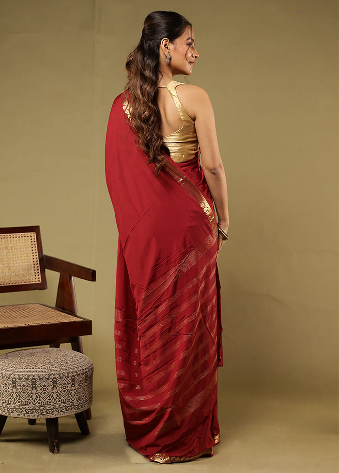 Maroon Printed Silk Saree With Blouse Piece
