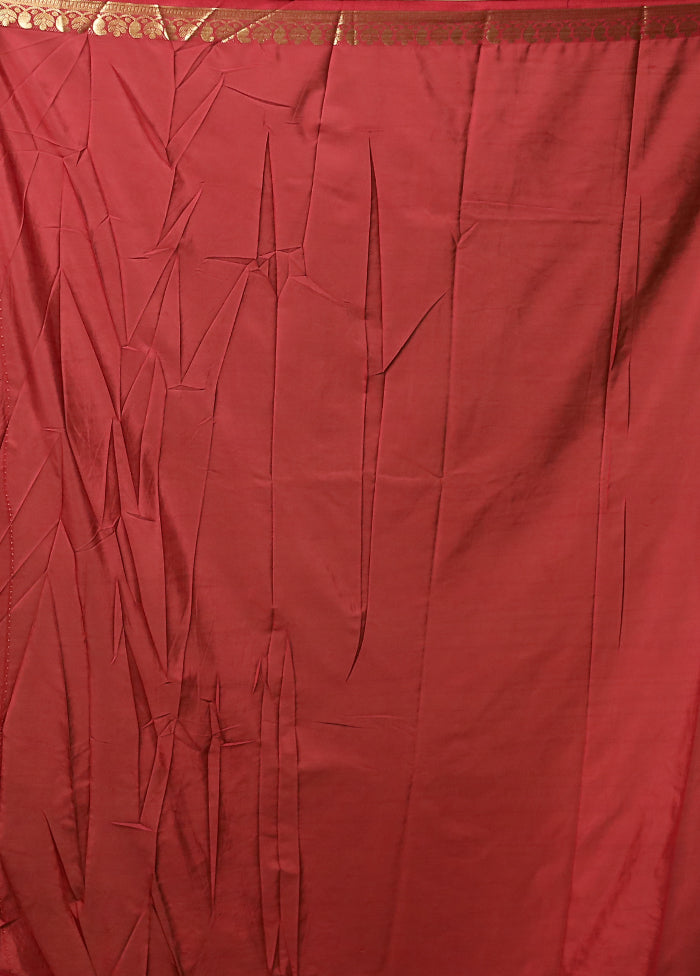 Maroon Printed Silk Saree With Blouse Piece