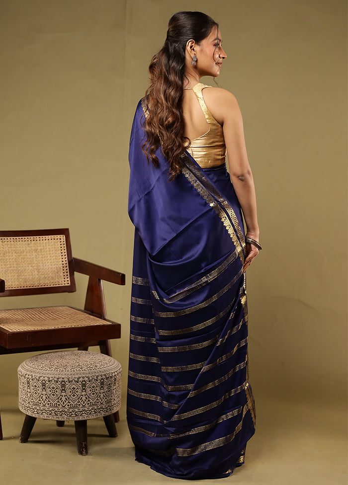 Blue Printed Silk Saree With Blouse Piece