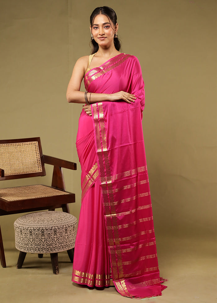 Pink Printed Silk Saree With Blouse Piece