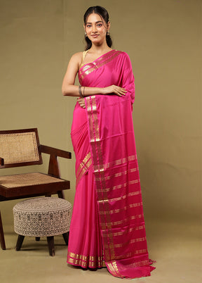 Pink Printed Silk Saree With Blouse Piece