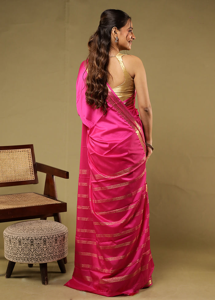 Pink Printed Silk Saree With Blouse Piece