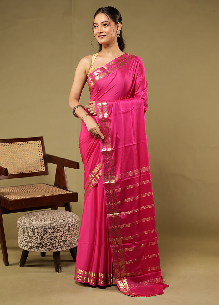 Pink Printed Silk Saree With Blouse Piece