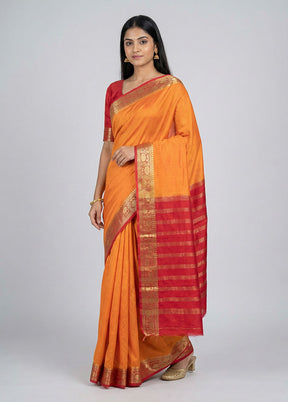 Peach Printed Silk Saree Without Blouse Piece