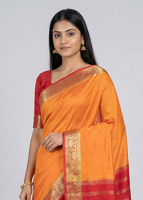 Peach Printed Silk Saree Without Blouse Piece