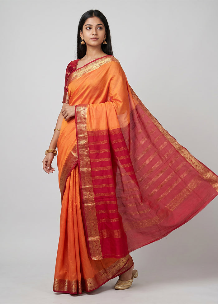 Peach Printed Silk Saree Without Blouse Piece