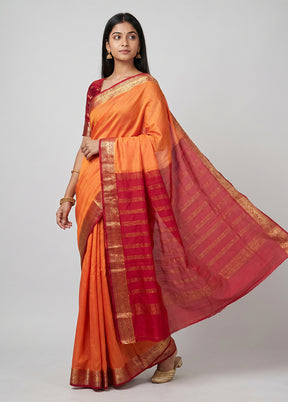 Peach Printed Silk Saree Without Blouse Piece