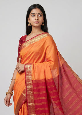 Peach Printed Silk Saree Without Blouse Piece