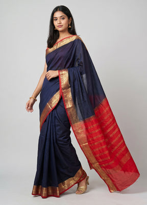 Blue Printed Silk Saree Without Blouse Piece