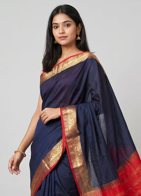 Blue Printed Silk Saree Without Blouse Piece