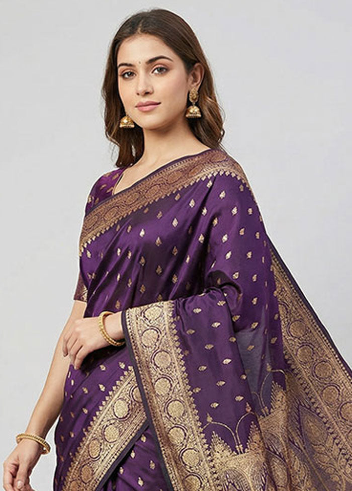Purple Banarasi Silk Saree With Blouse Piece