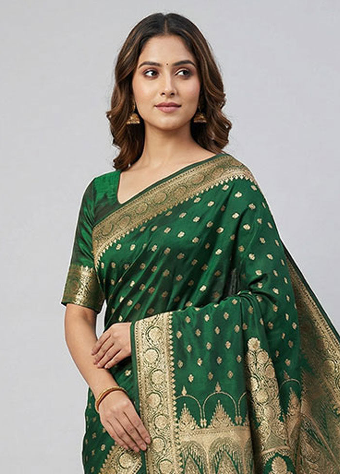 Green Banarasi Silk Saree With Blouse Piece