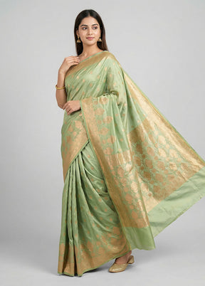 Green Banarasi Silk Saree With Blouse Piece