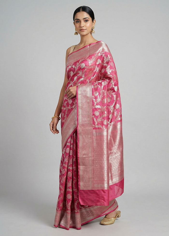 Pink Kora Silk Saree With Blouse Piece