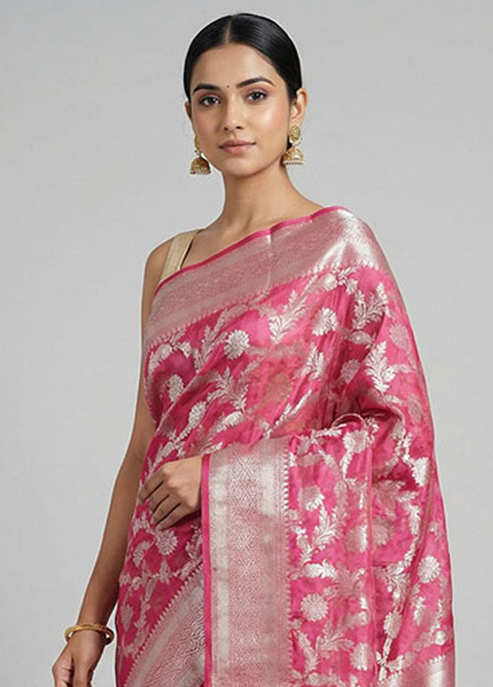 Pink Kora Silk Saree With Blouse Piece