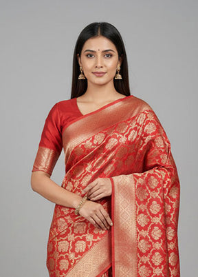 Red Kora Silk Saree With Blouse Piece