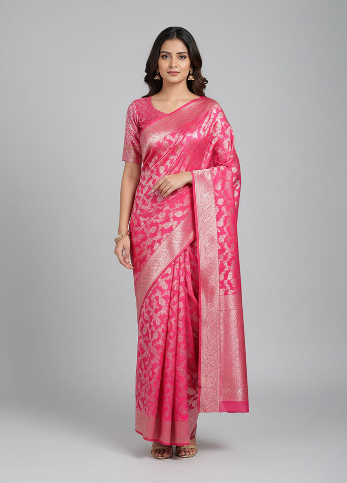 Pink Kora Silk Saree With Blouse Piece