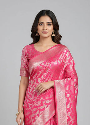 Pink Kora Silk Saree With Blouse Piece