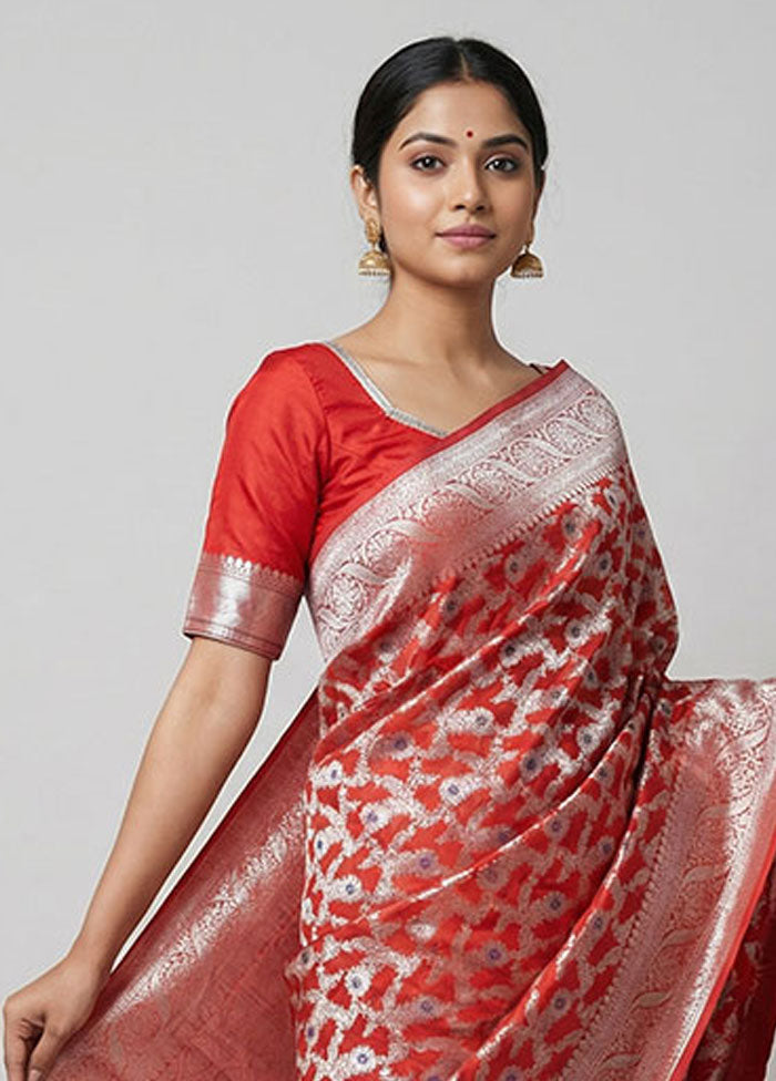 Red Kora Silk Saree With Blouse Piece