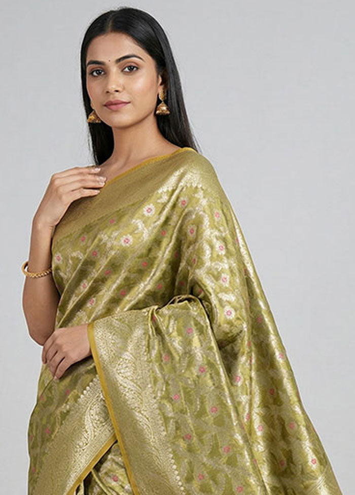 Green Kora Silk Saree With Blouse Piece