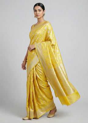 Yellow Kora Silk Saree With Blouse Piece