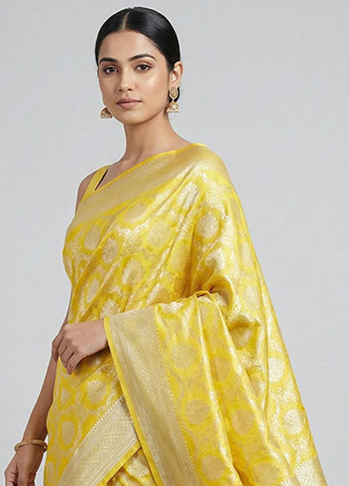 Yellow Kora Silk Saree With Blouse Piece