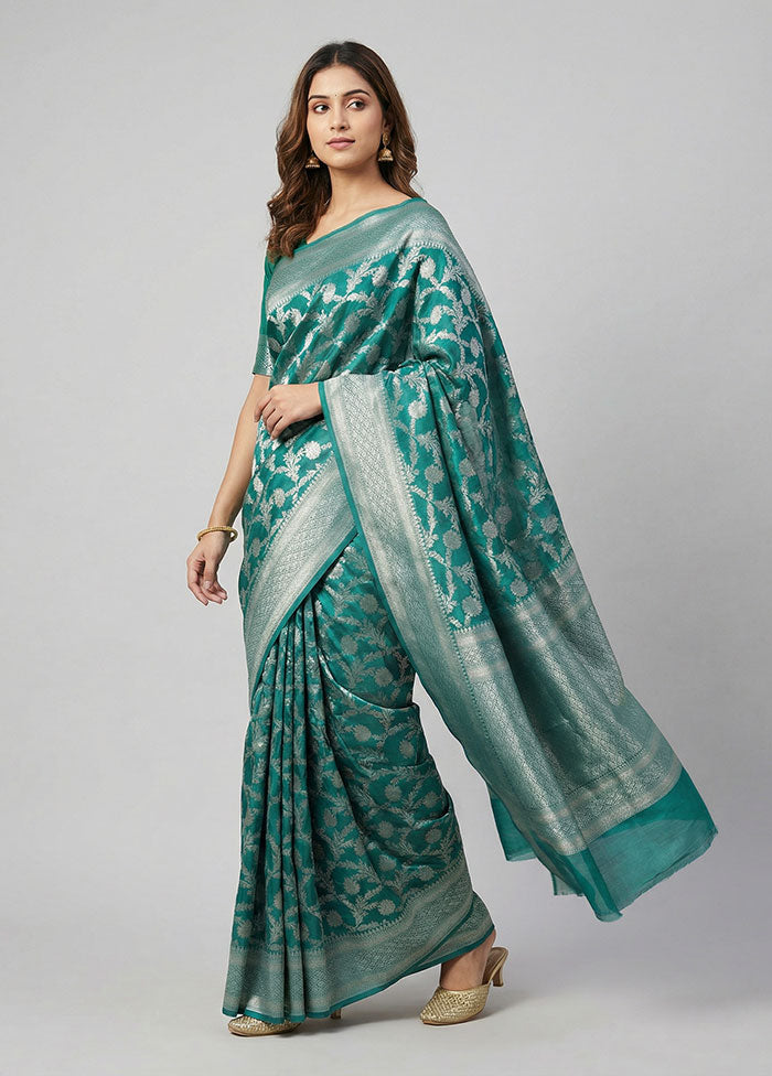 Green Kora Silk Saree With Blouse Piece