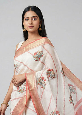 Cream Kora Silk Saree With Blouse Piece