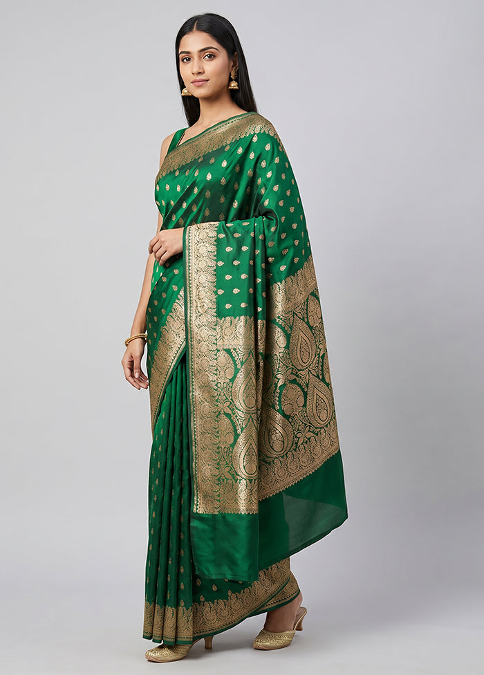Green Banarasi Silk Saree With Blouse Piece