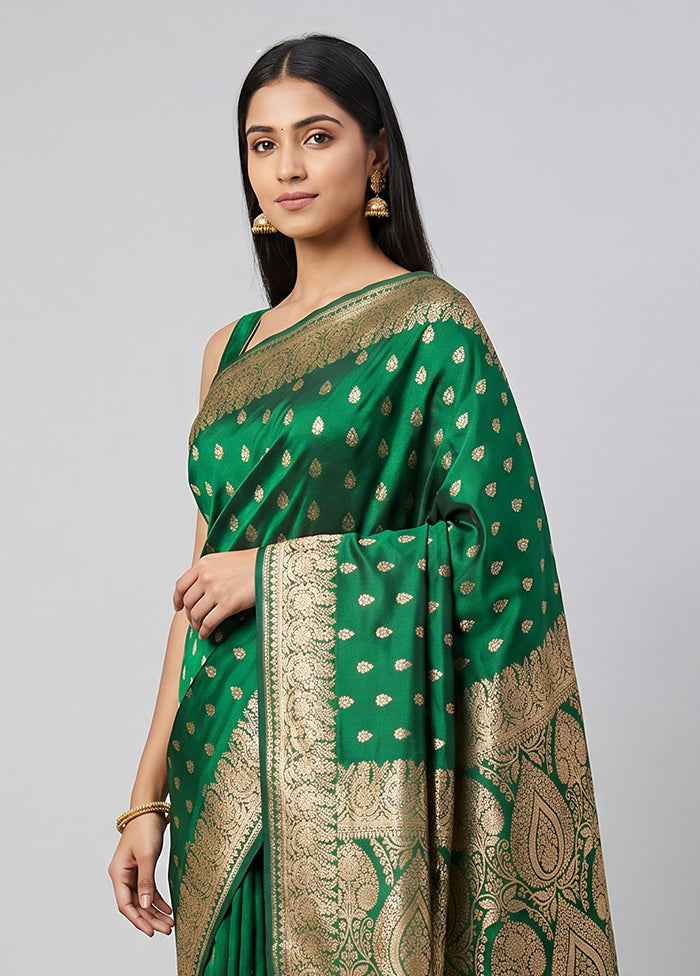 Green Banarasi Silk Saree With Blouse Piece