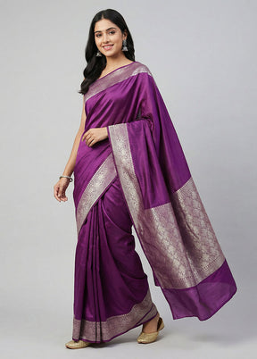 Purple Katan Silk Saree With Blouse Piece