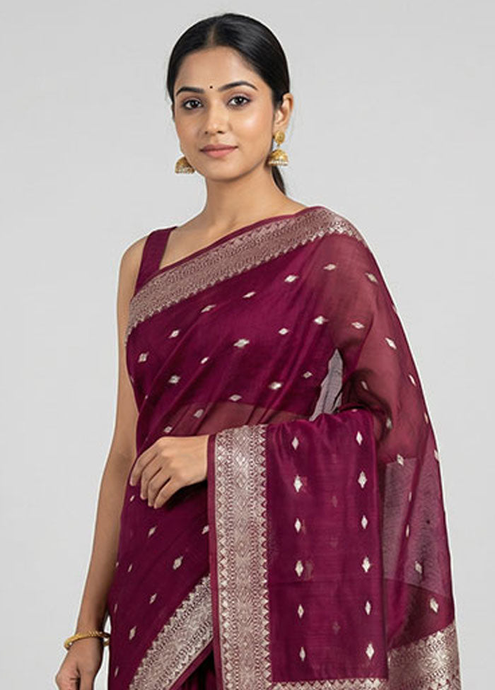 Purple Dupion Silk Saree With Blouse Piece