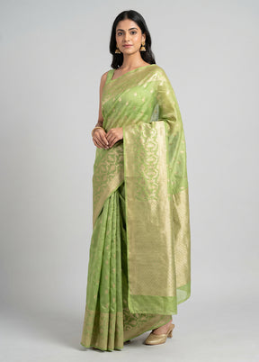 Green Kora Silk Saree With Blouse Piece