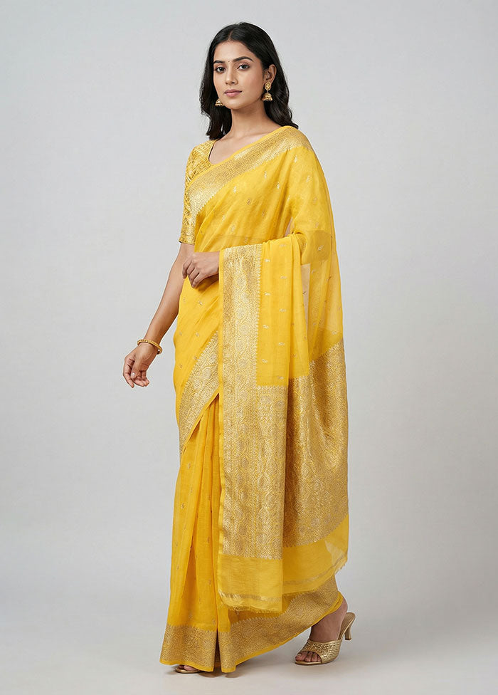 Yellow Kora Silk Saree With Blouse Piece