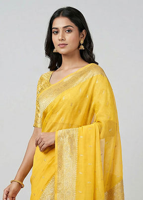 Yellow Kora Silk Saree With Blouse Piece