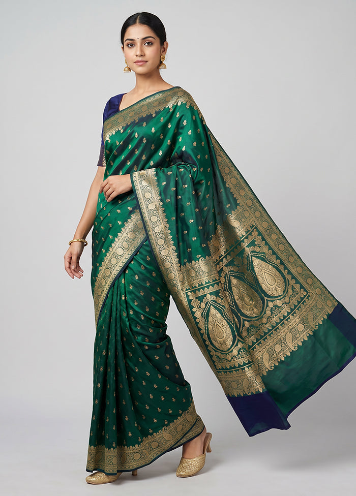 Green Banarasi Silk Saree With Blouse Piece