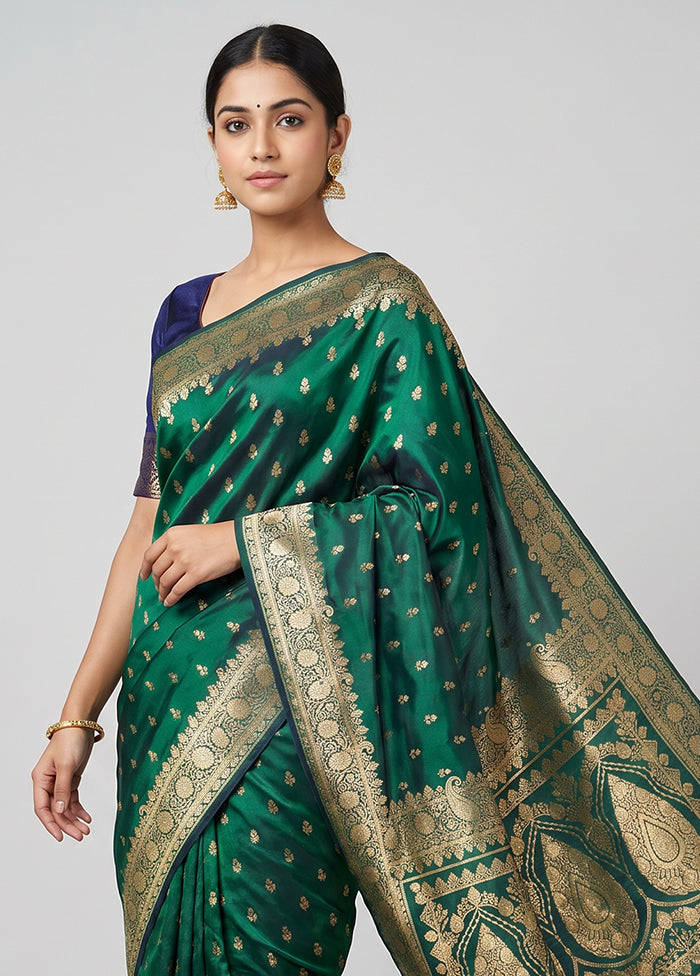 Green Banarasi Silk Saree With Blouse Piece