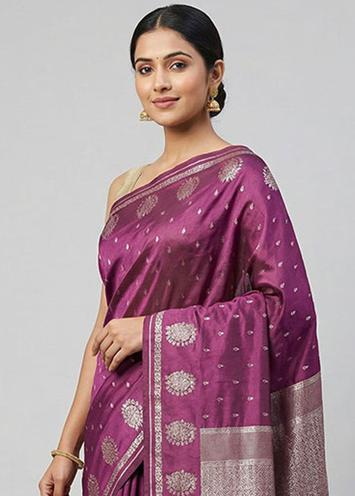 Purple Dupion Silk Saree With Blouse Piece