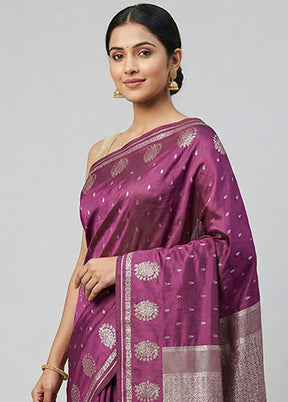 Purple Dupion Silk Saree With Blouse Piece