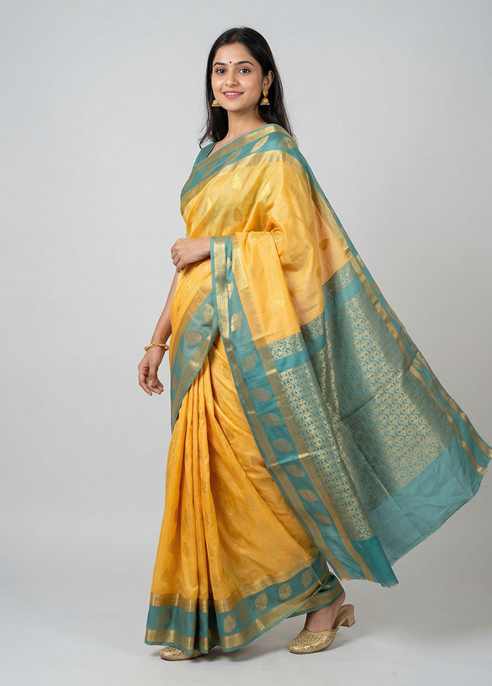 Yellow Kanjivaram Silk Saree With Blouse Piece