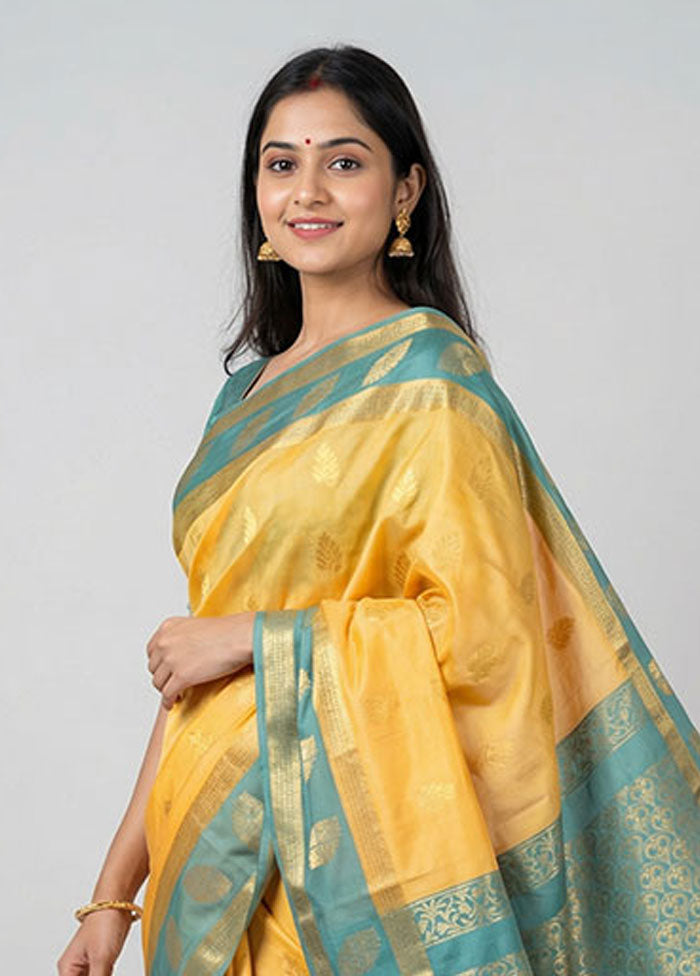 Yellow Kanjivaram Silk Saree With Blouse Piece