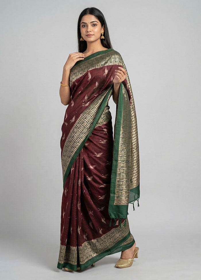 Maroon Kanjivaram Silk Saree With Blouse Piece