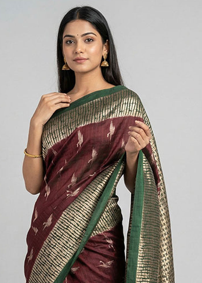 Maroon Kanjivaram Silk Saree With Blouse Piece